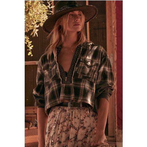 NWT Promesa Rustic Soul Denim and Plaid Half-Zip Top Black Sz XL Boho Western - Picture 8 of 14